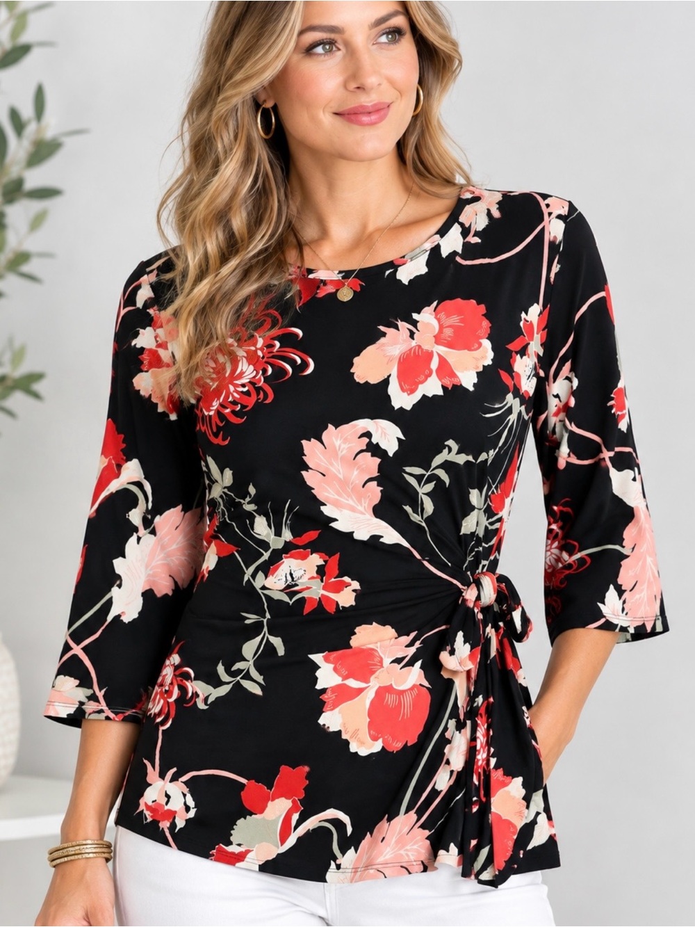 Alfani Floral Side Waist Tie Top